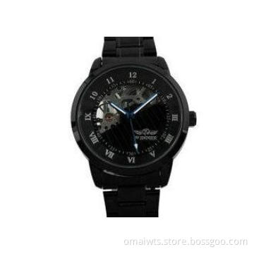 Black Steel Band Mens Automatic Watch Accurate , Mechanical